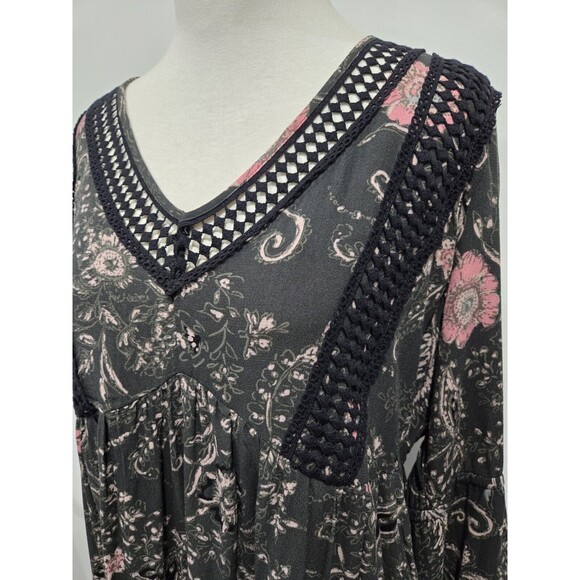 NWT Style&Co Floral Boho Peasant Dress Crochet Bell Sleeves Boho Fairy Small‎ S - Picture 5 of 10